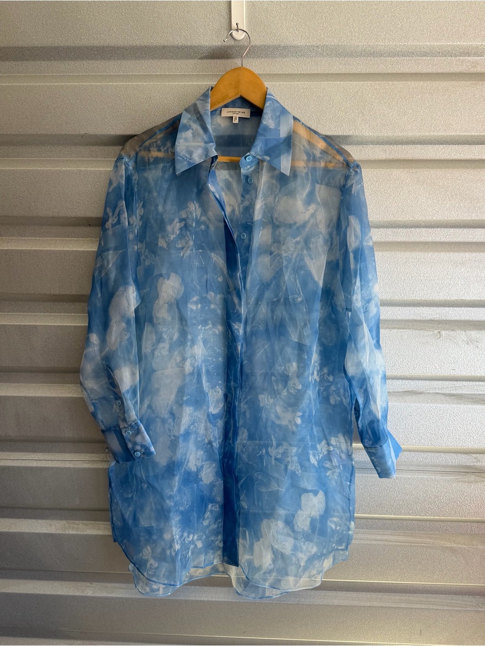 Lafayette 148 Oversized Floral-Print Organza Tunic Blouse